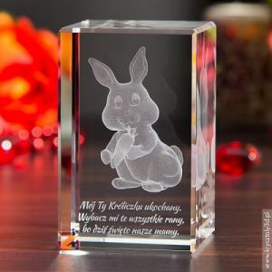 Królik 3D Marchewka ♥ personalizowany kryształ 3D średni • GRAWER 3D