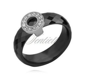 Uroczy pierścionek ceramiczny zdobiony cyrkoniami - Czarny