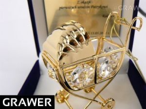 Wózek chrzest roczek Swarovski GRAWER * TABLICZKA