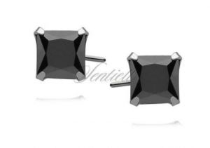 Srebrne kolczyki pr.925 cyrkonia czarna 6 x 6mm kwadratowe - 6 mm x 6 mm