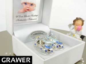 Buciki Pamiątka Chrztu na Chrzest Swarovski GRAWER