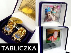 Buciki baletki niebieskie Chrzest Roczek Swarovski GRAWER, TABLICZKA